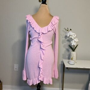 Meshki Pink Ruffled Knit Dress
